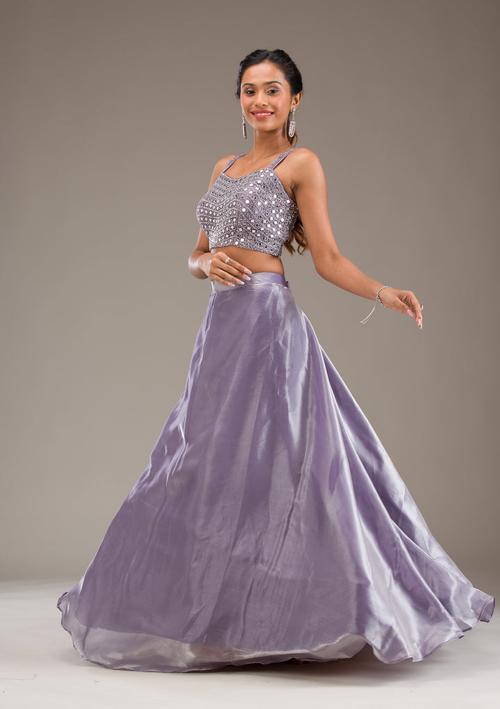 Gotapatti Lavender Tissue Stitched Lehenga Blouse With Dupatta