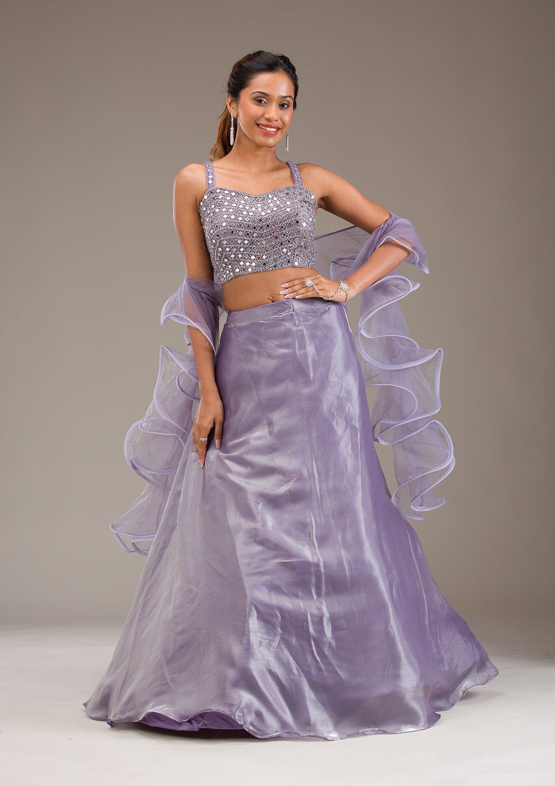 Gotapatti Lavender Tissue Stitched Lehenga Blouse With Dupatta