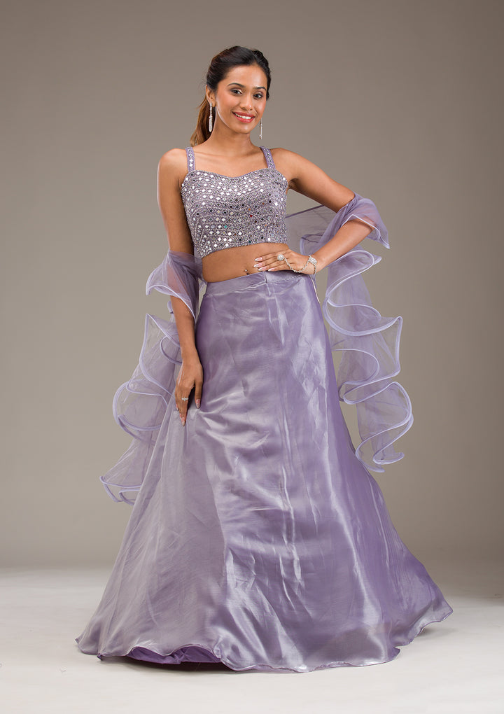 Gotapatti Lavender Tissue Stitched Lehenga Blouse With Dupatta