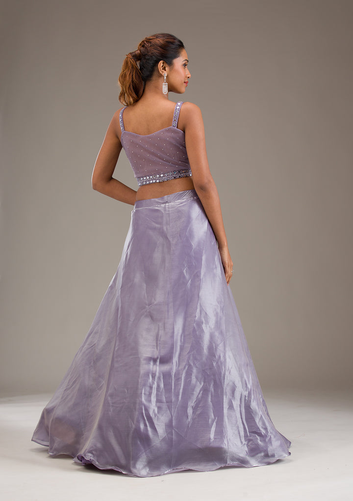 Gotapatti Lavender Tissue Stitched Lehenga Blouse With Dupatta