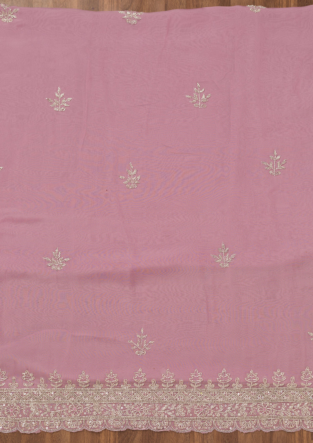 Lavender Tissue Silver Stonework Unstitched Dress Material With Matching Bottom And Dupatta