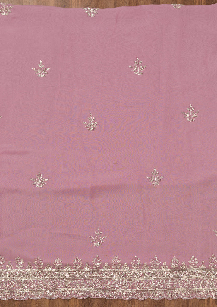 Lavender Tissue Silver Stonework Unstitched Dress Material With Matching Bottom And Dupatta