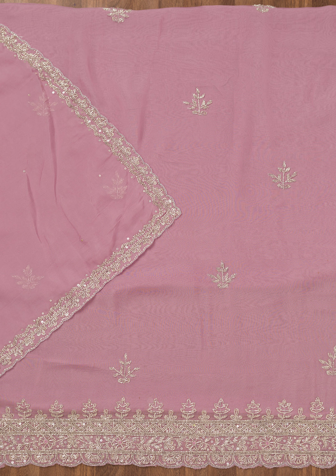 Lavender Tissue Silver Stonework Unstitched Dress Material With Matching Bottom And Dupatta