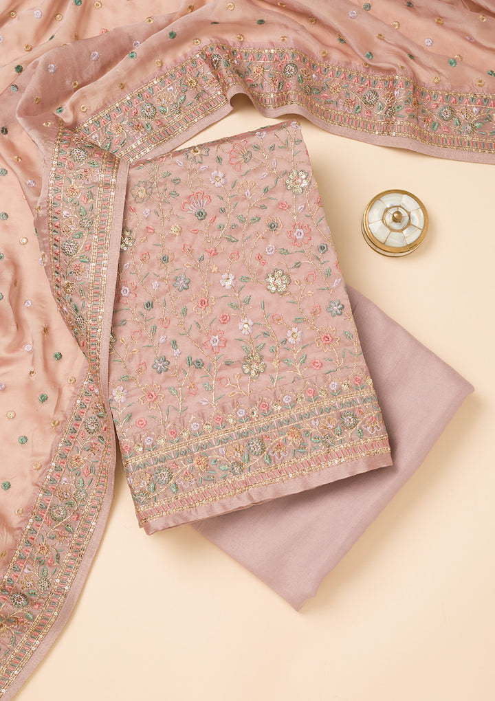 Lavender Threadwork Georgette Unstitched Salwar Suit