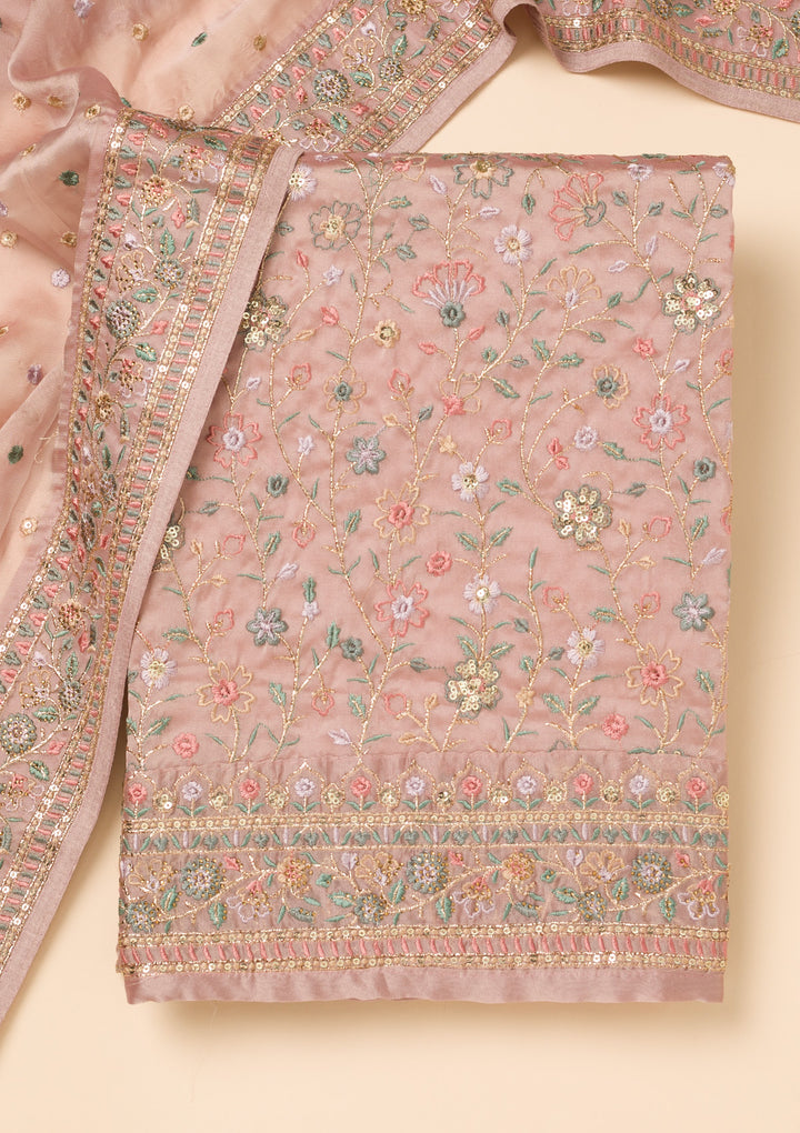Lavender Threadwork Georgette Unstitched Salwar Suit