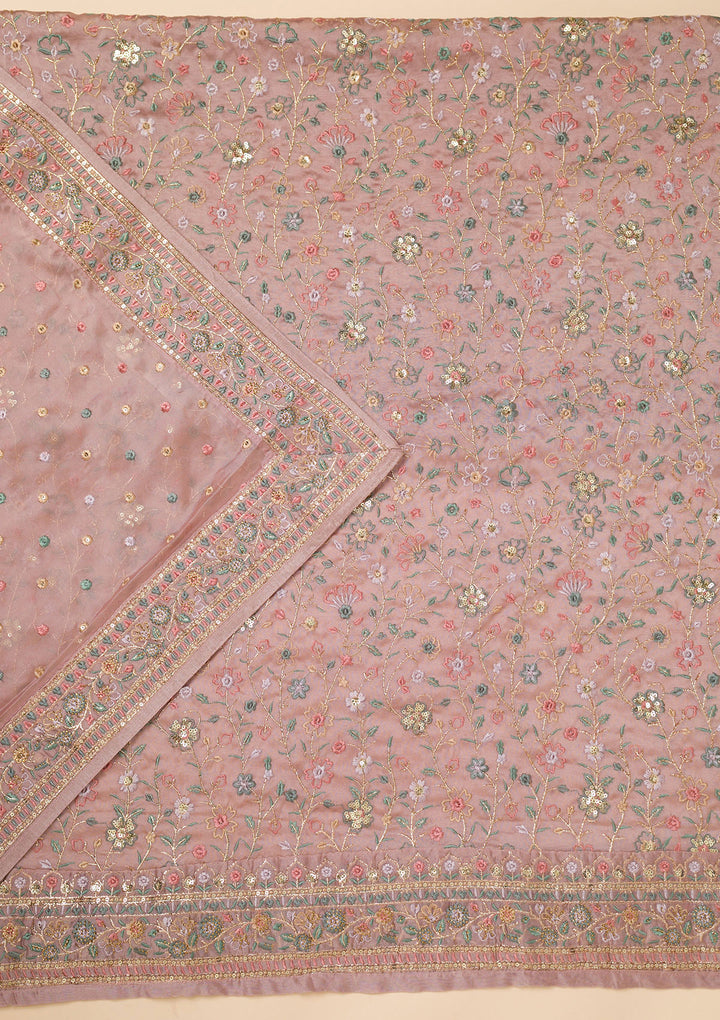 Lavender Threadwork Georgette Unstitched Salwar Suit