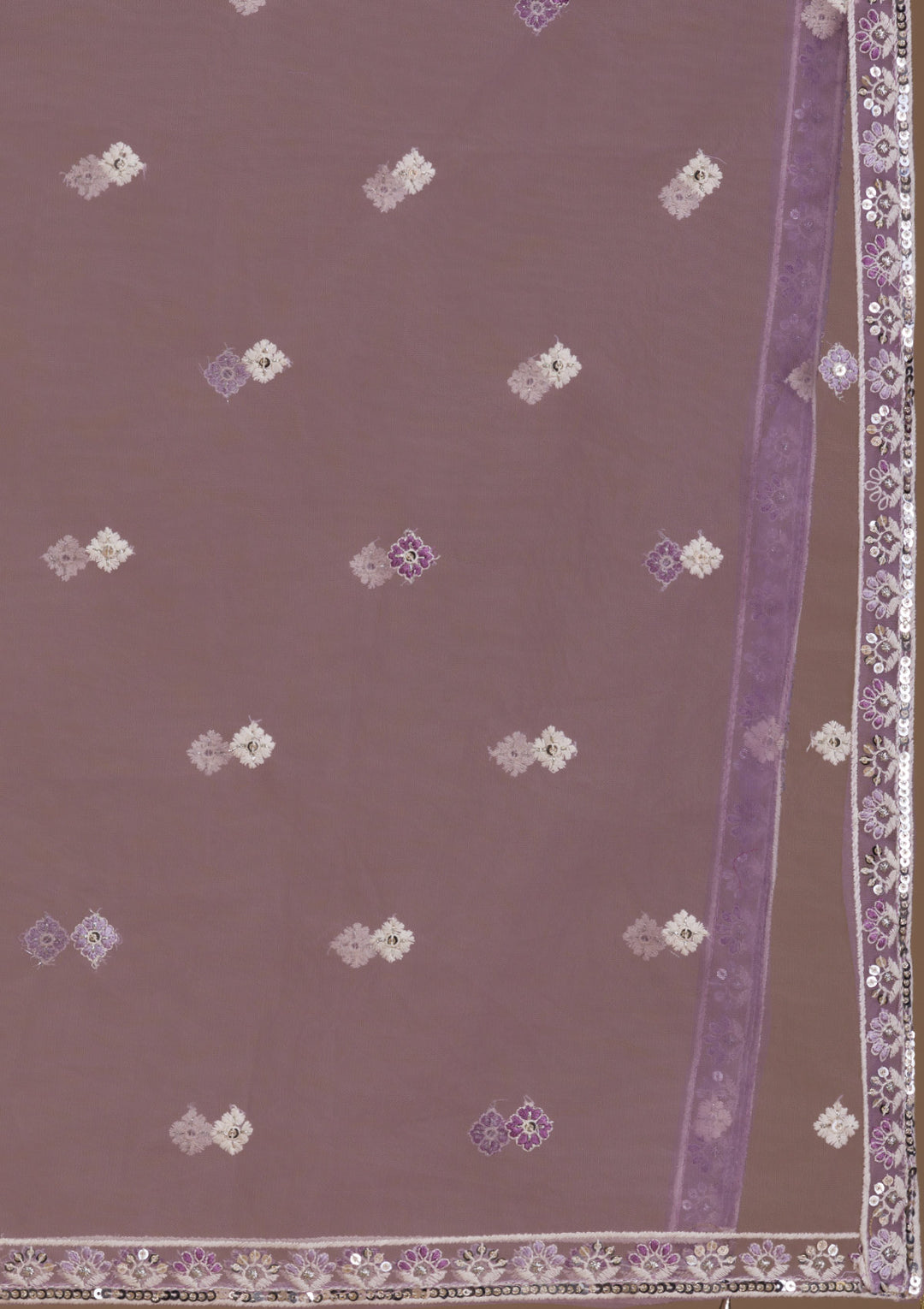 Lavender Threadwork Net Readymade Lehenga