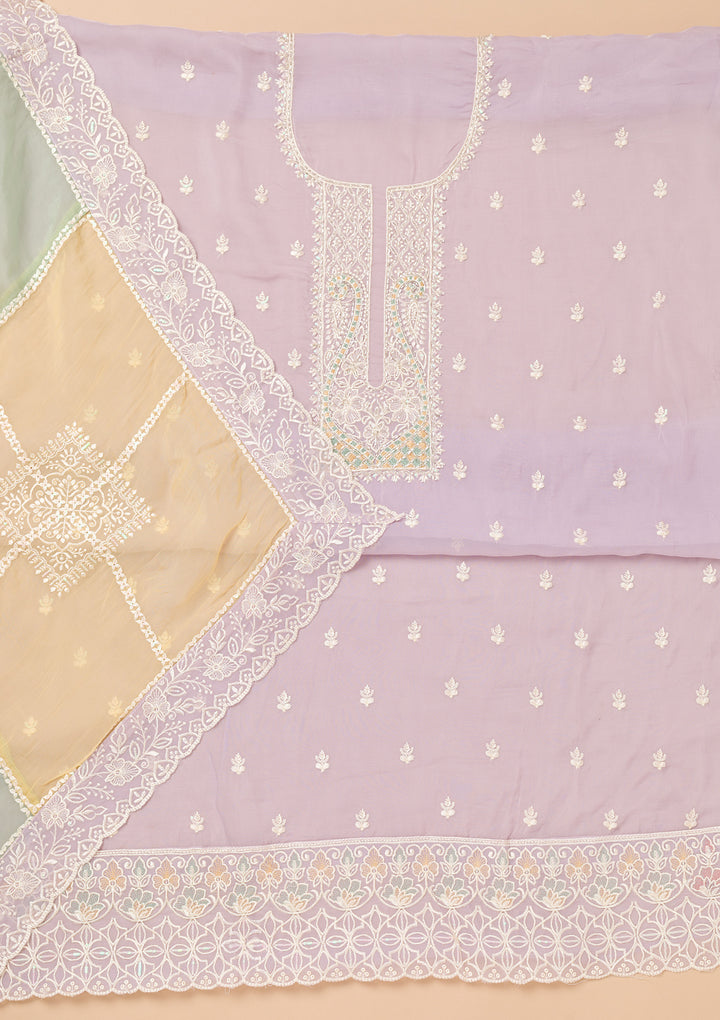 Lavender Threadwork Organza Unstitched Salwar Suit