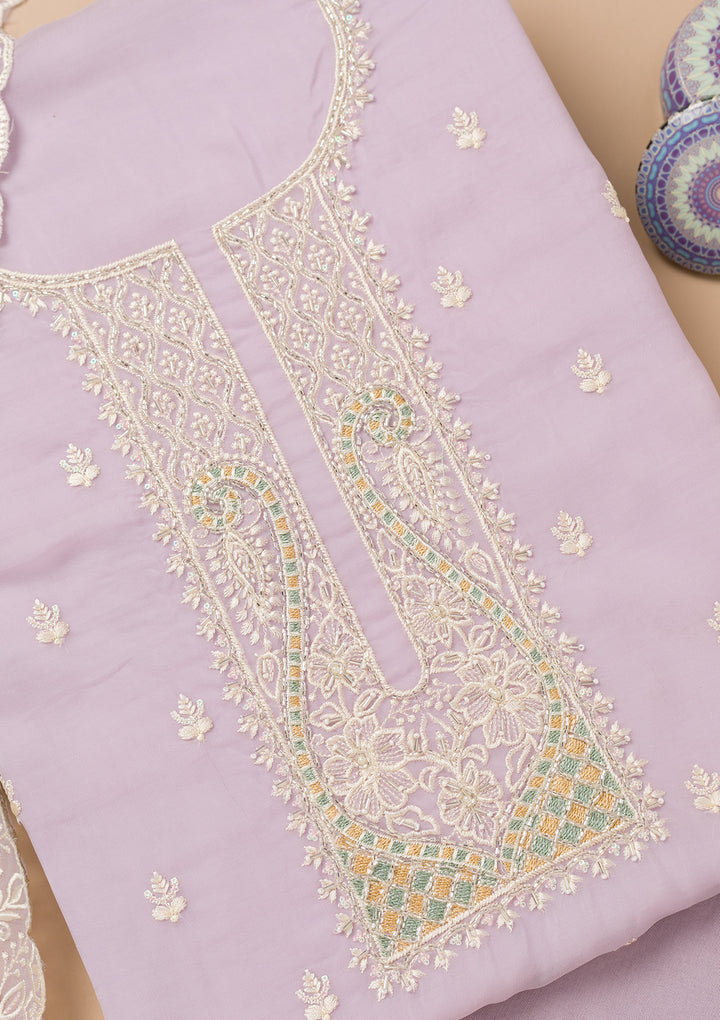 Lavender Threadwork Organza Unstitched Salwar Suit