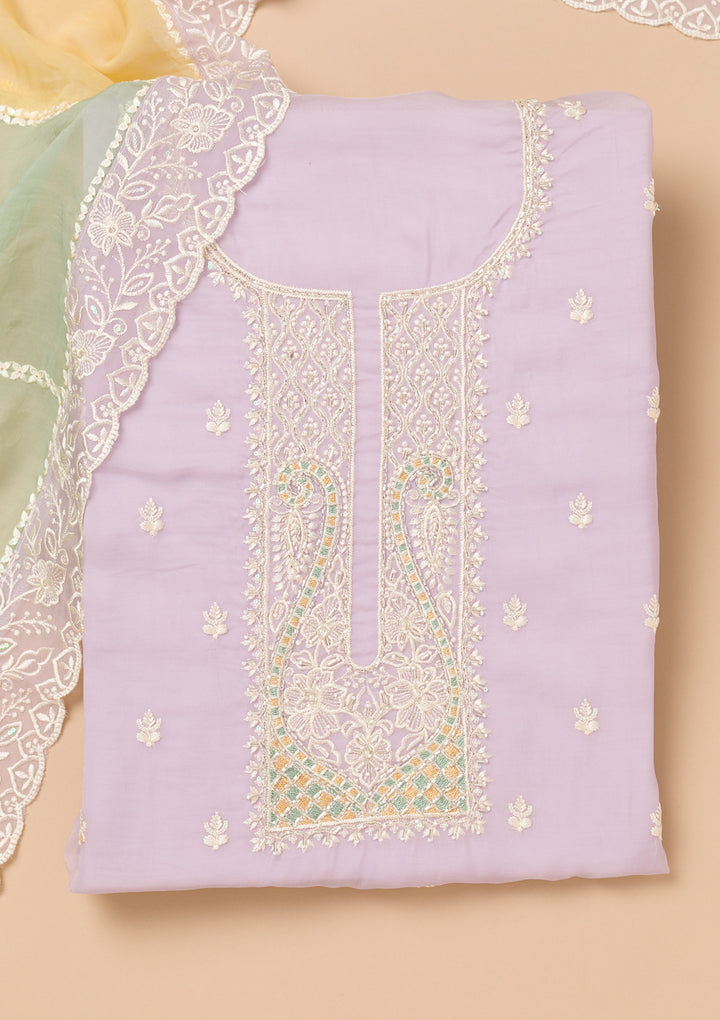 Lavender Threadwork Organza Unstitched Salwar Suit