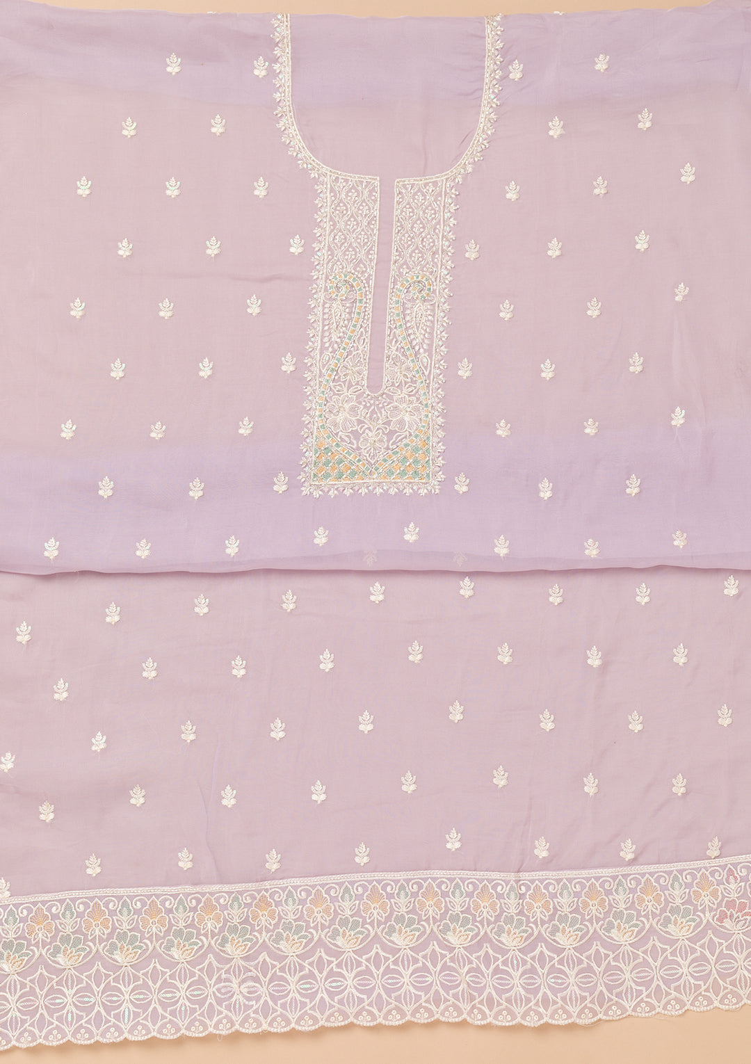 Lavender Threadwork Organza Unstitched Salwar Suit