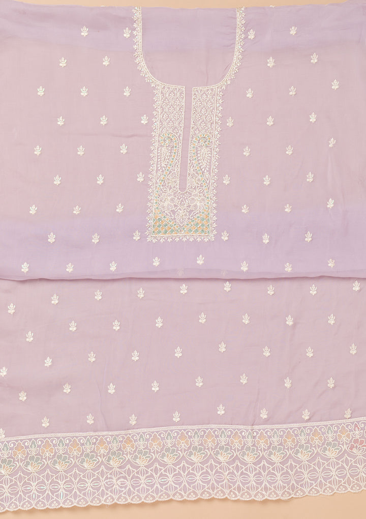 Lavender Threadwork Organza Unstitched Salwar Suit