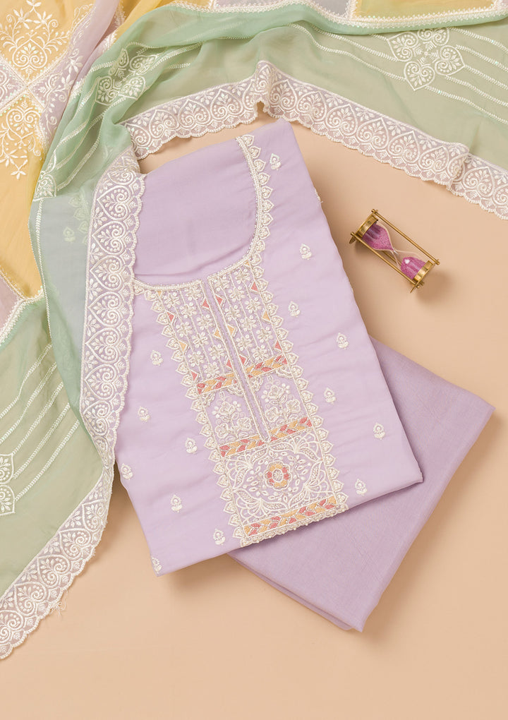 Lavender Threadwork Organza Unstitched Salwar Suit