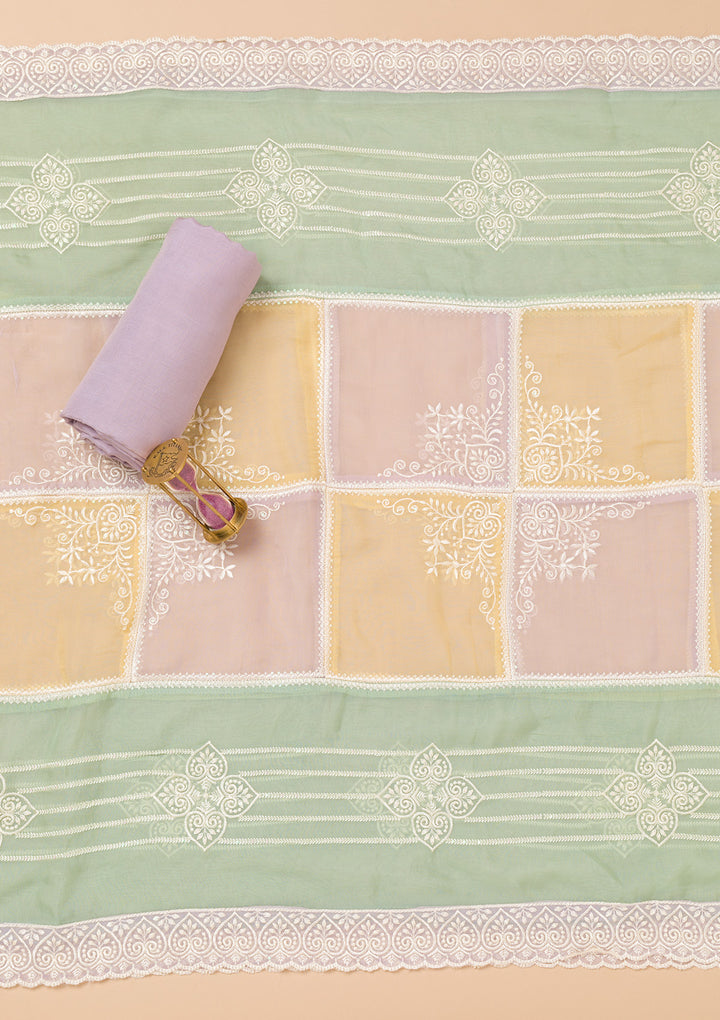 Lavender Threadwork Organza Unstitched Salwar Suit