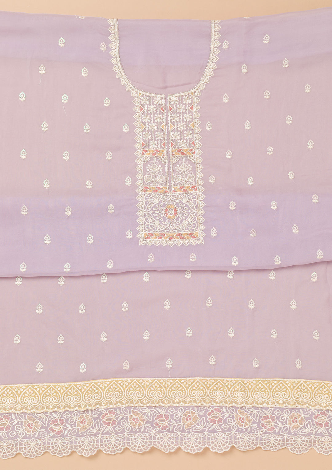 Lavender Threadwork Organza Unstitched Salwar Suit