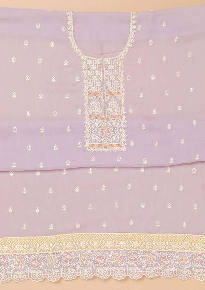 Lavender Threadwork Organza Unstitched Salwar Suit