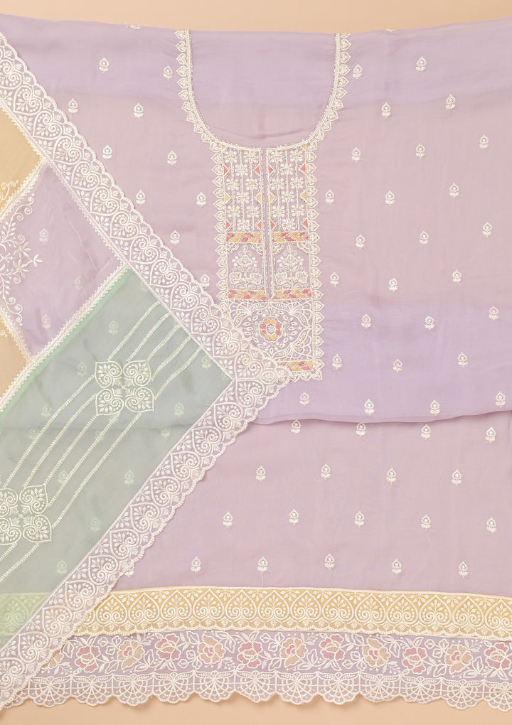 Lavender Threadwork Organza Unstitched Salwar Suit