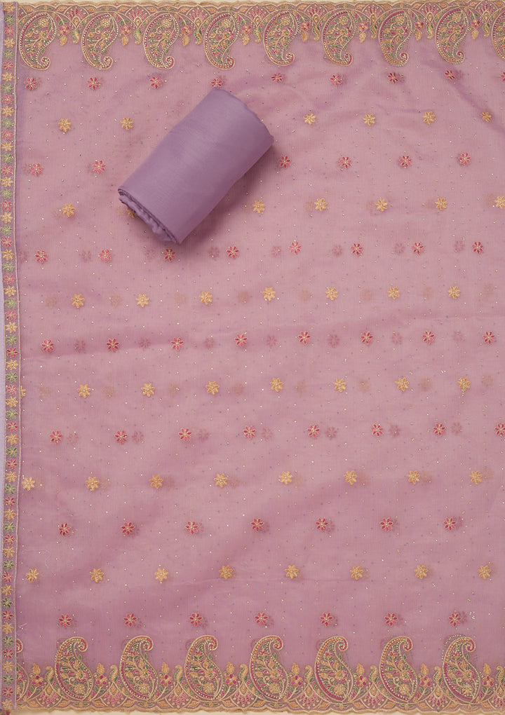 Lavender Georgette Sequins Unstitched Dress Material With Matching Bottom And Dupatta