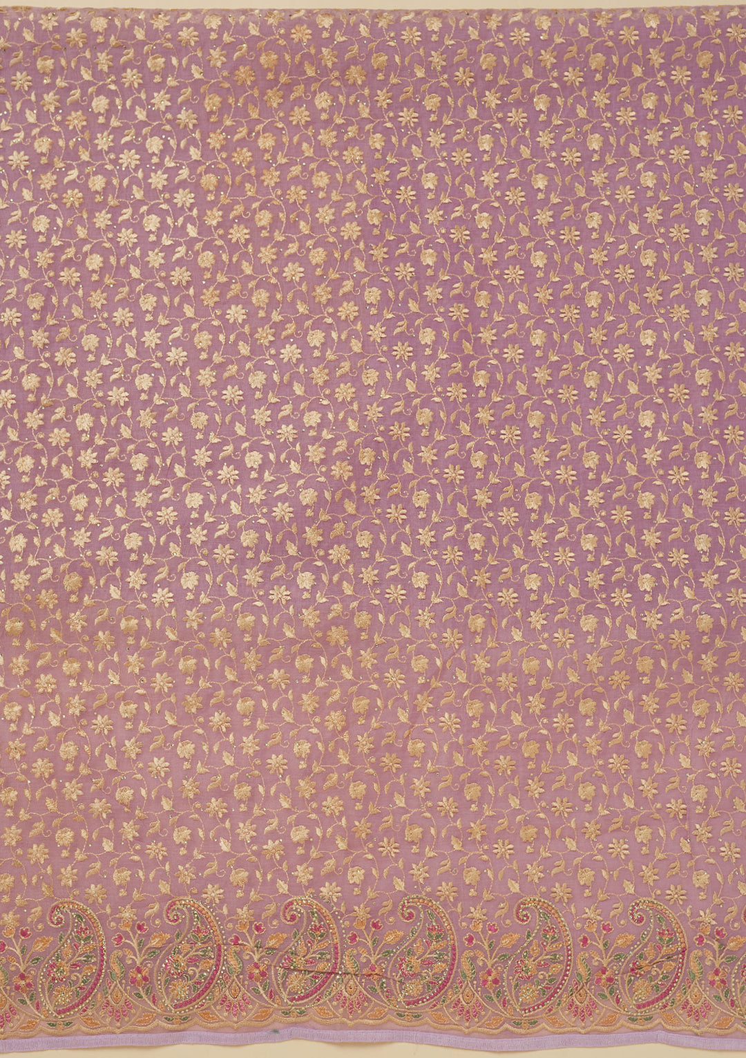 Lavender Georgette Sequins Unstitched Dress Material With Matching Bottom And Dupatta
