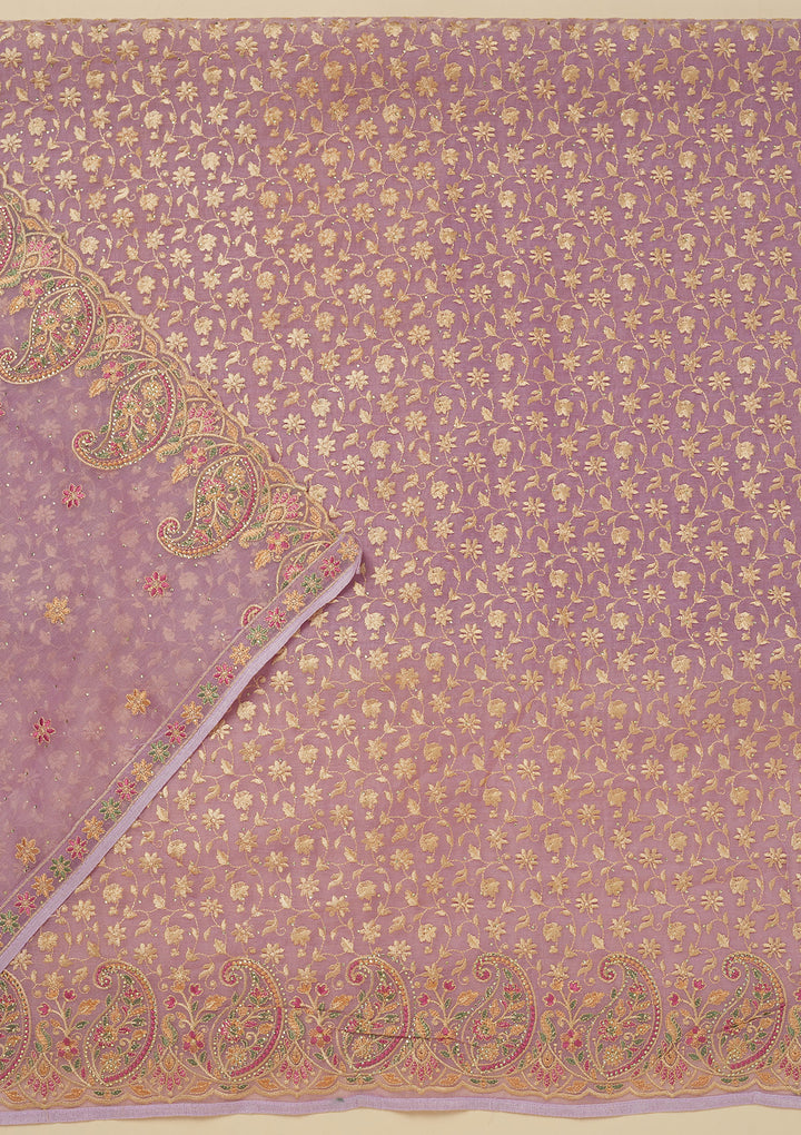 Lavender Georgette Sequins Unstitched Dress Material With Matching Bottom And Dupatta