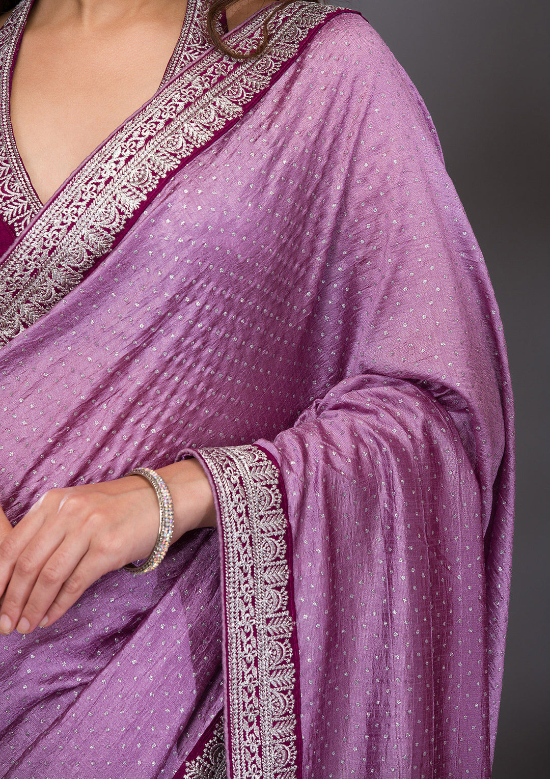 Lavender Threadwork Raw Silk Saree