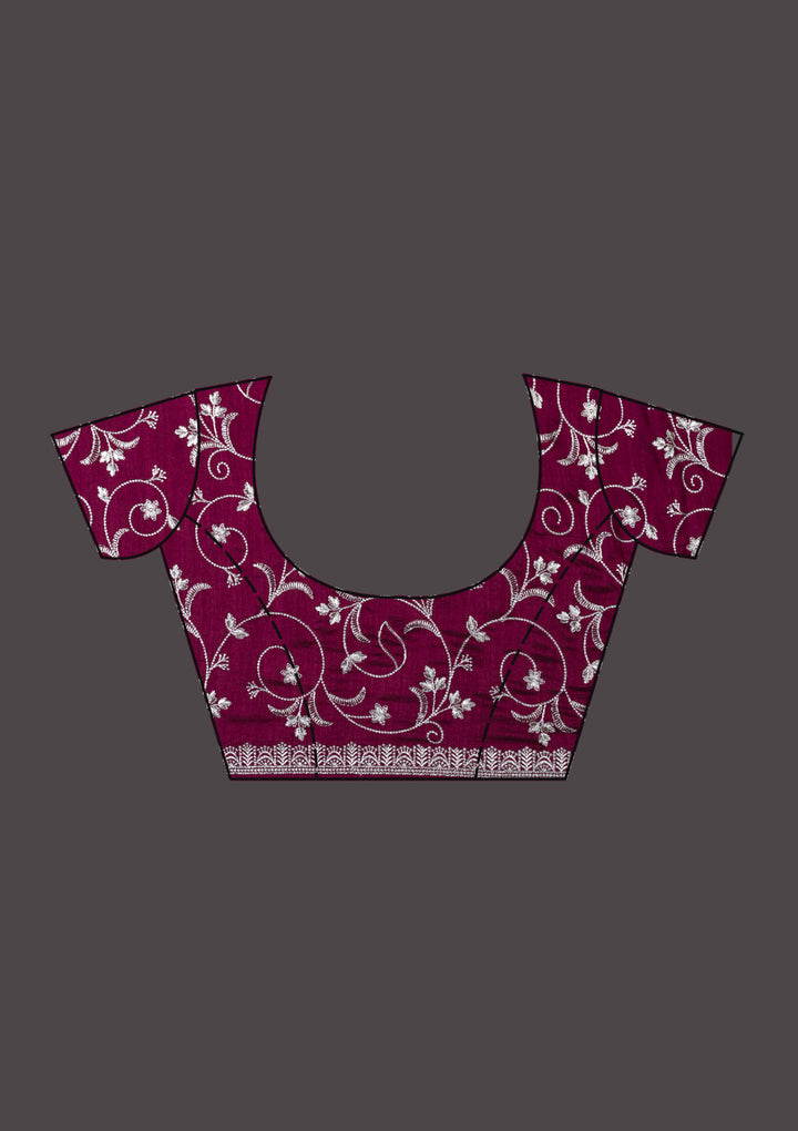 Lavender Threadwork Raw Silk Saree