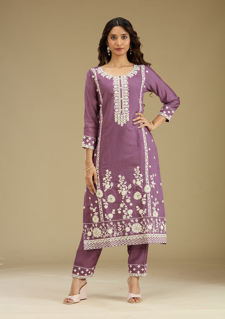 Koskii Crepe Purple Salwar Suit – Readymade Elegance