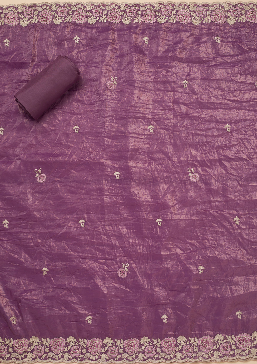 Lavender Tissue Threadwork Unstitched Dress Material With Matching Bottom And Dupatta
