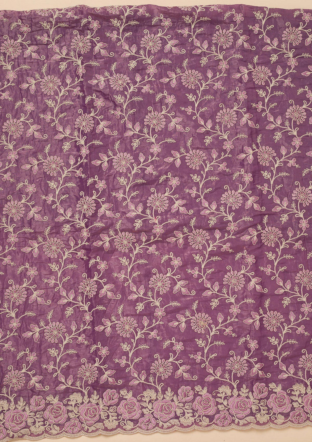 Lavender Tissue Threadwork Unstitched Dress Material With Matching Bottom And Dupatta