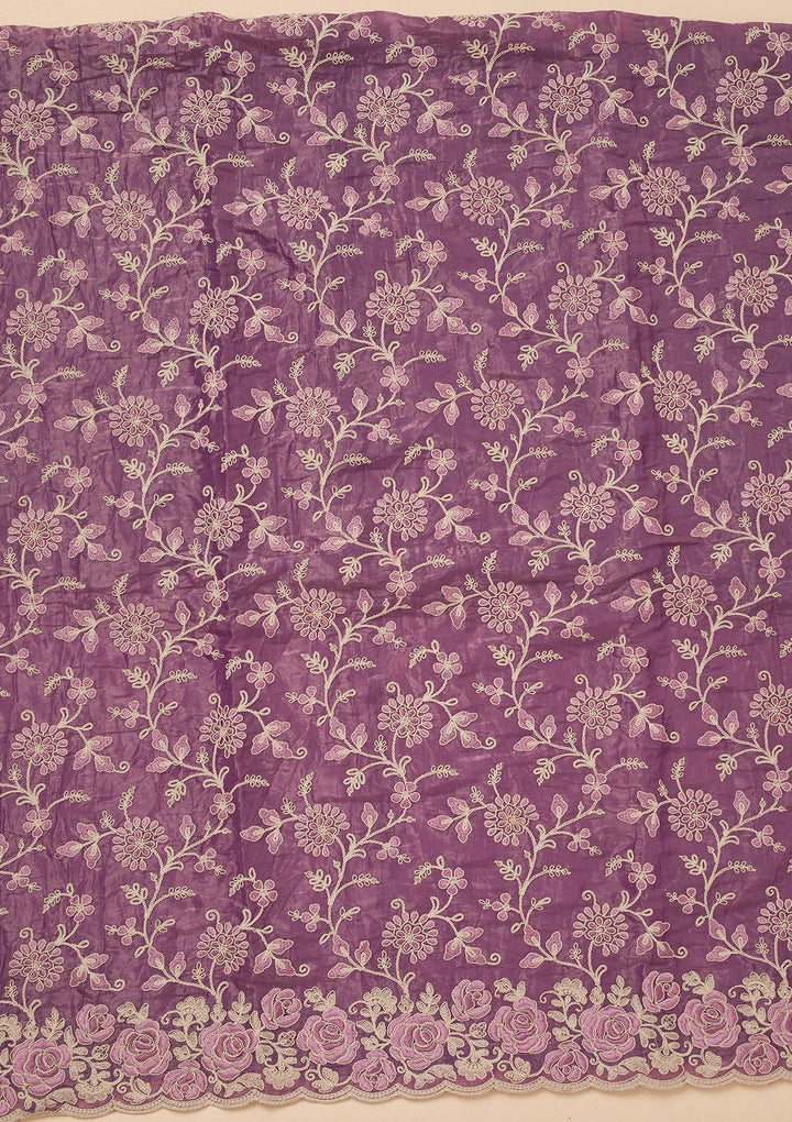 Lavender Tissue Threadwork Unstitched Dress Material With Matching Bottom And Dupatta