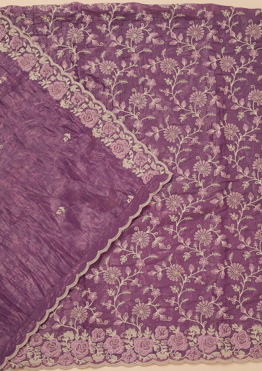 Lavender Tissue Threadwork Unstitched Dress Material With Matching Bottom And Dupatta