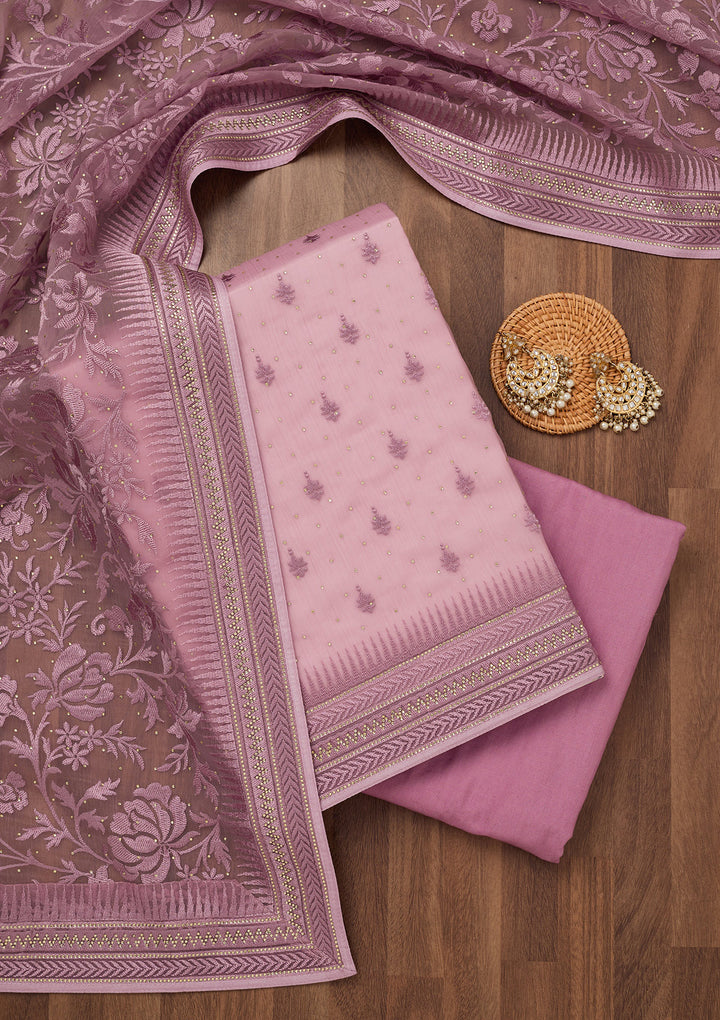Lavender Threadwork Tissue Unstitched Salwar Suit