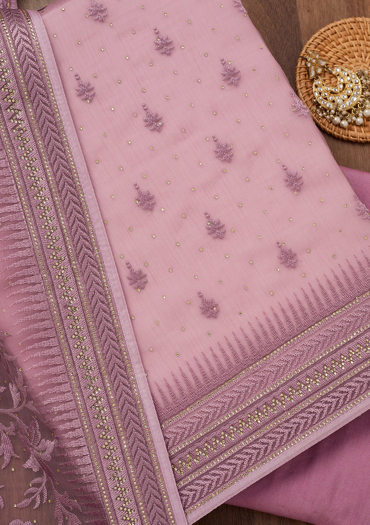 Lavender Threadwork Tissue Unstitched Salwar Suit