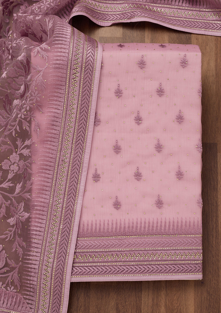 Lavender Threadwork Tissue Unstitched Salwar Suit