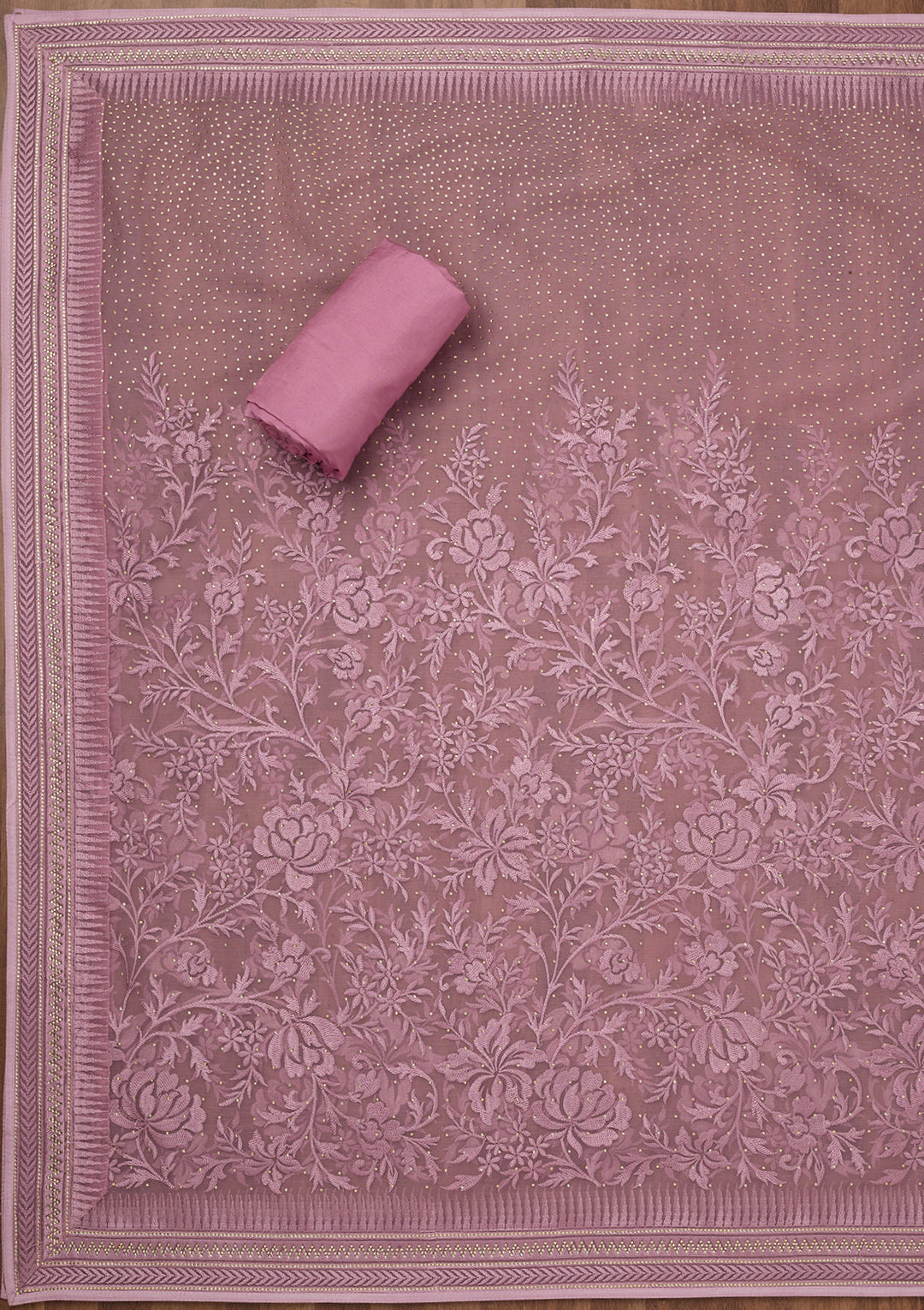 Lavender Threadwork Tissue Unstitched Salwar Suit