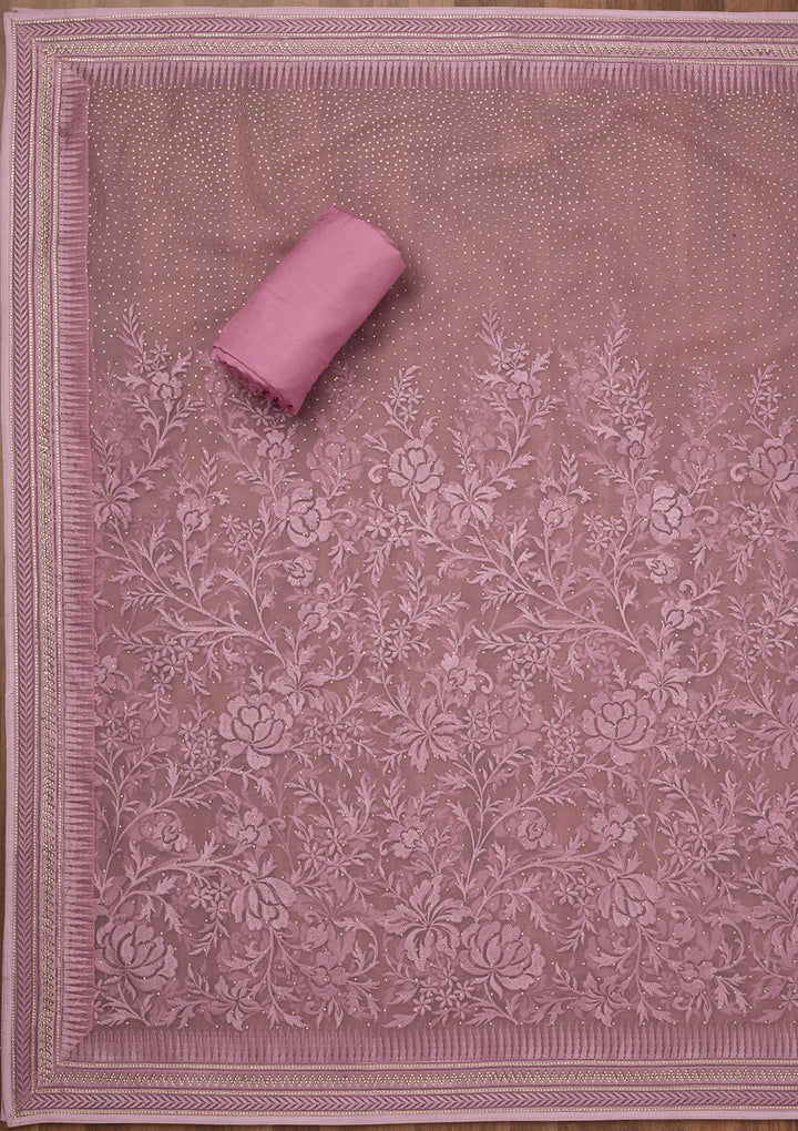Lavender Threadwork Tissue Unstitched Salwar Suit