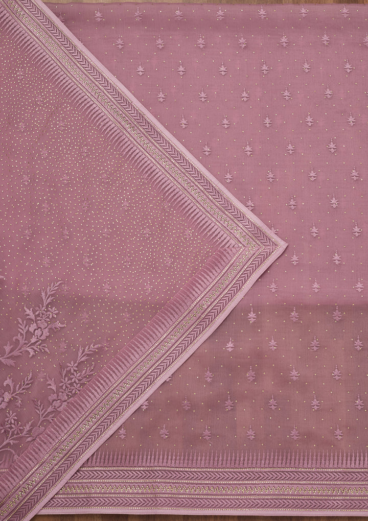 Lavender Threadwork Tissue Unstitched Salwar Suit