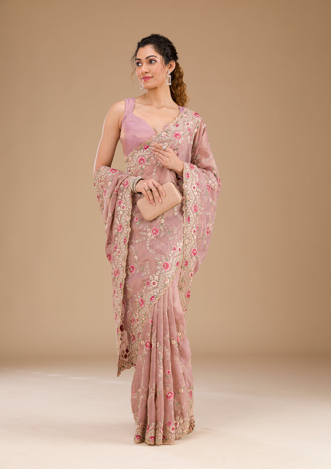 Lavender Threadwork Tissue Saree-Koskii
