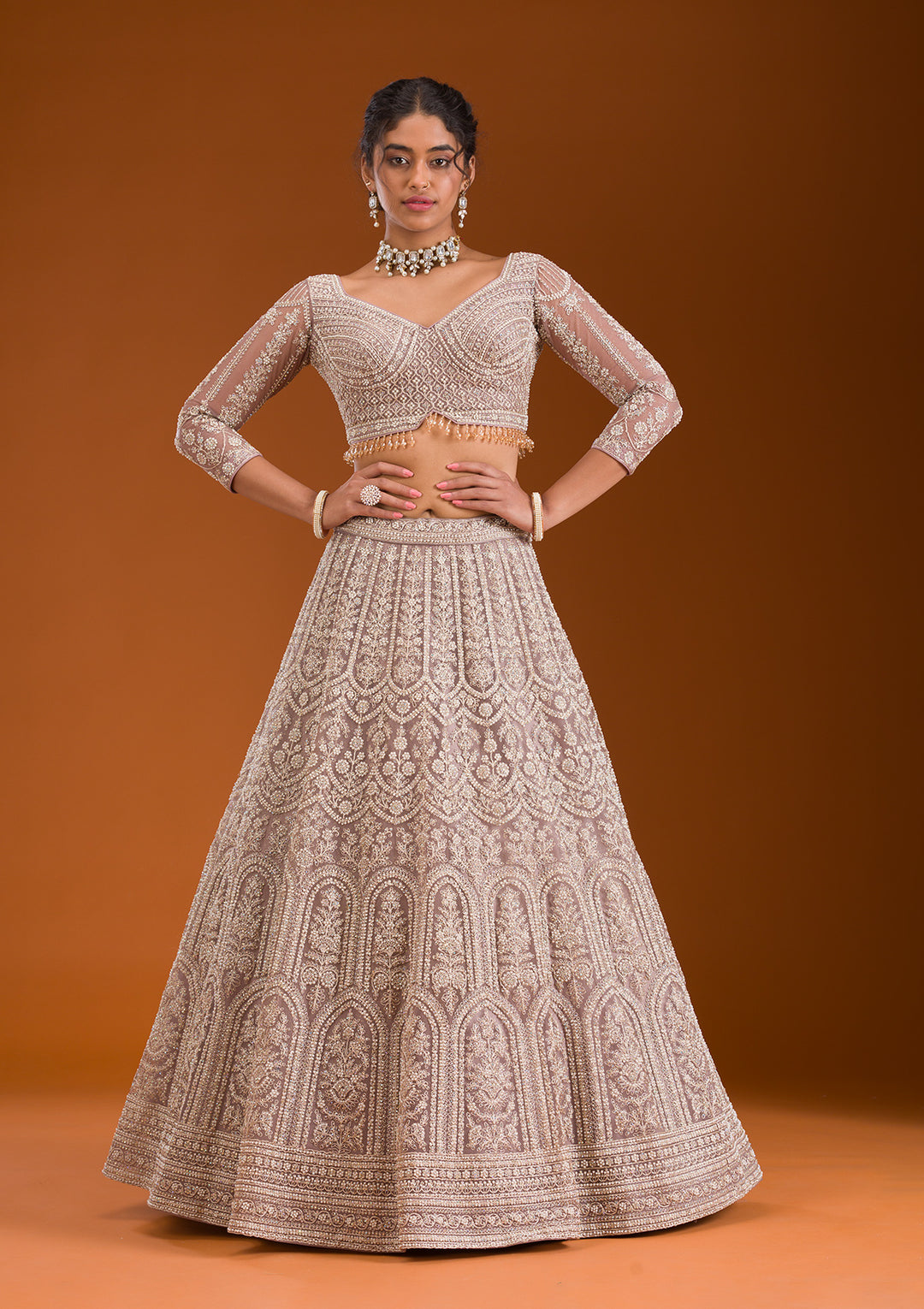 Lavender Zariwork Net Readymade Lehenga