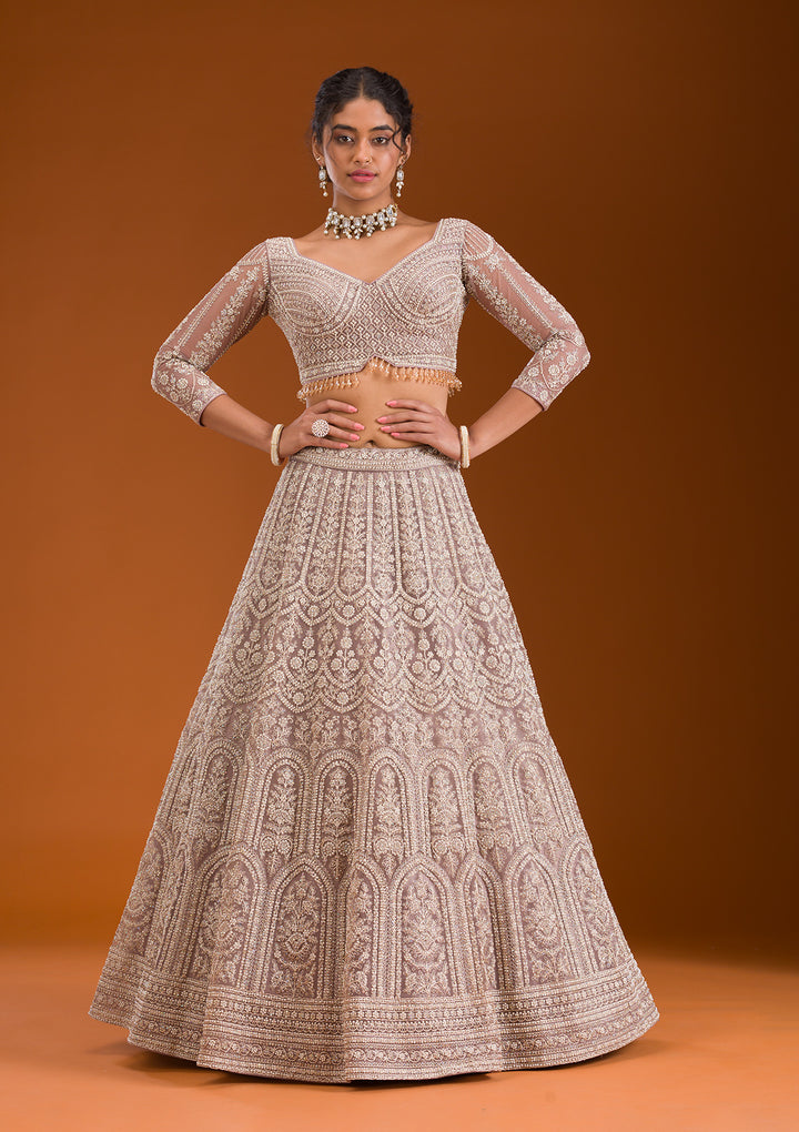 Lavender Zariwork Net Readymade Lehenga