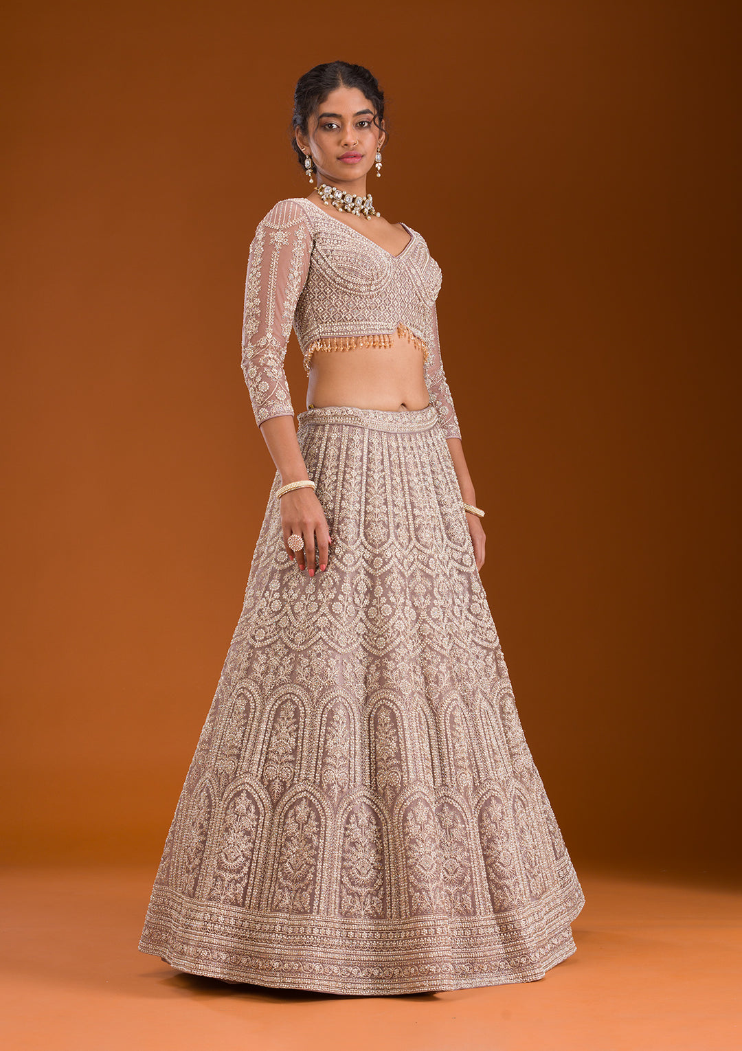 Lavender Zariwork Net Readymade Lehenga