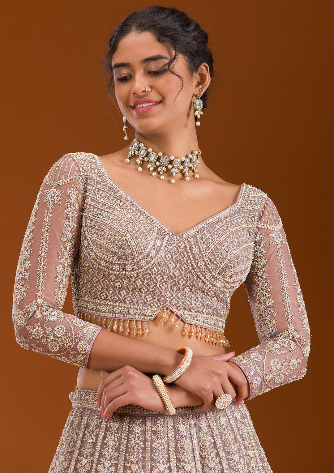 Lavender Zariwork Net Readymade Lehenga