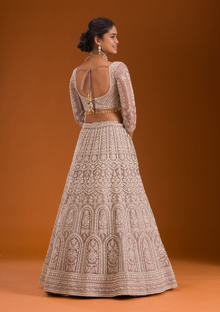 Lavender Zariwork Net Readymade Lehenga