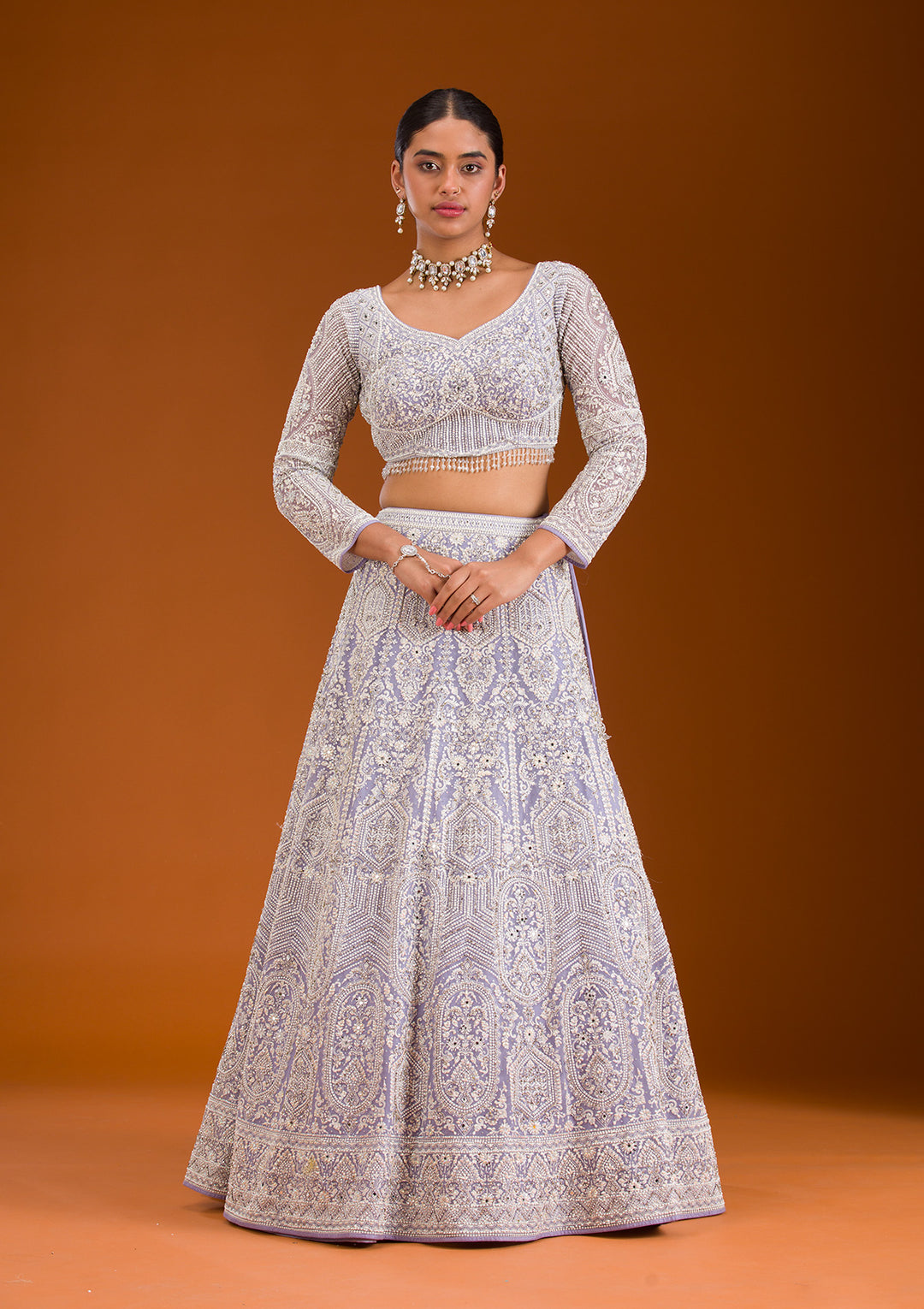 Koskii Net Ivory Lehenga – Elegantly Embroidered with Zariwork