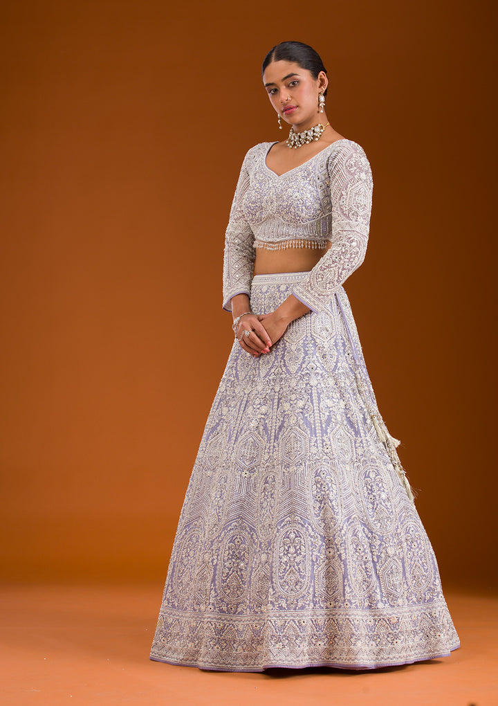 Koskii Net Ivory Lehenga – Elegantly Embroidered with Zariwork