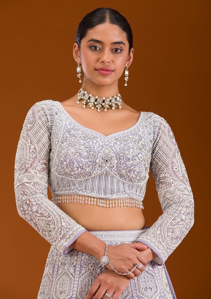 Koskii Net Ivory Lehenga – Elegantly Embroidered with Zariwork