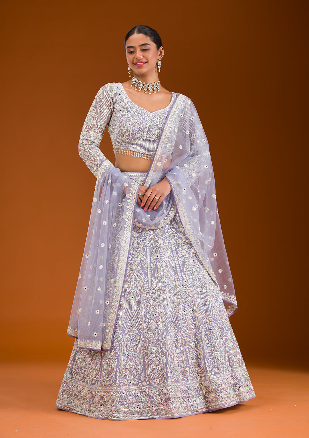 Koskii Net Ivory Lehenga – Elegantly Embroidered with Zariwork
