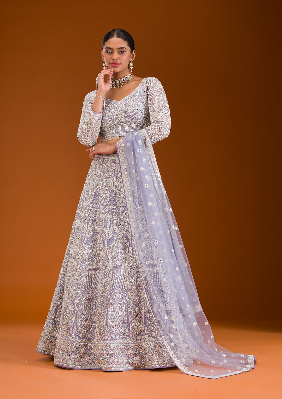 Koskii Net Ivory Lehenga – Elegantly Embroidered with Zariwork