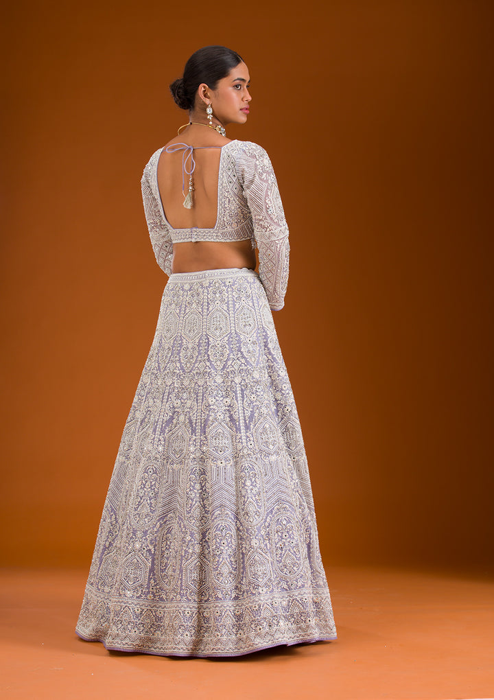 Koskii Net Ivory Lehenga – Elegantly Embroidered with Zariwork