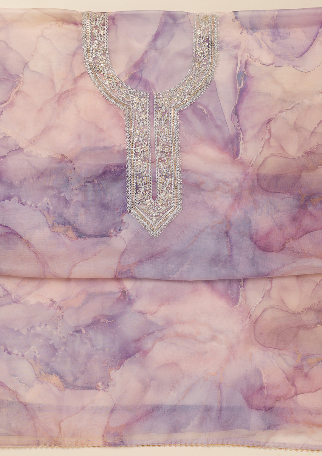 Lavender Zariwork Organza Unstitched Salwar Suit